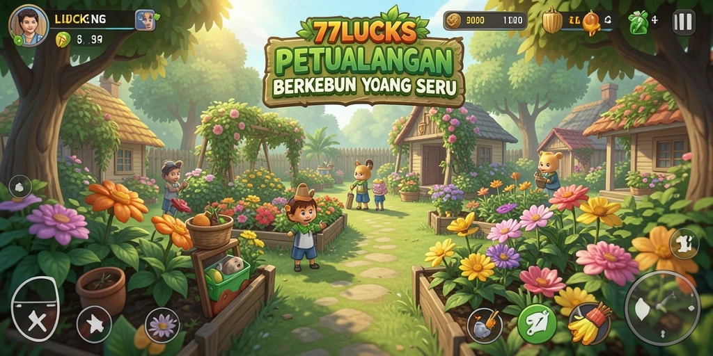 Gameplay 77LUCKS yang menarik saat berkebun.