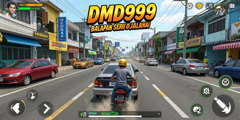 Gameplay DMD999 yang intens di lintasan balap nyata.