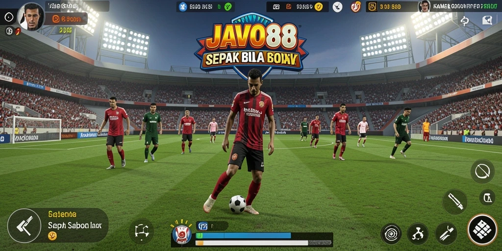 Screenshot JAVO88 menampilkan gameplay menyerupai pertandingan sepak bola nyata.