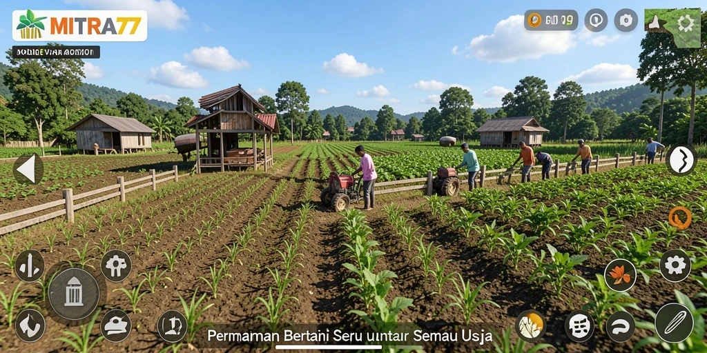 Screenshot gameplay MITRA77 menampilkan aktivitas pertanian yang menyenangkan.
