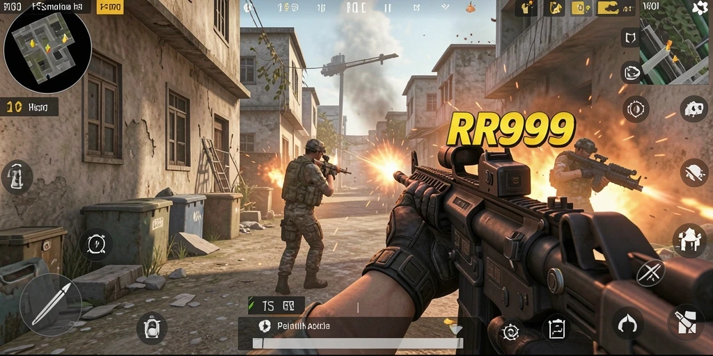 Tampilan gameplay intens dari RR999 dengan aksi tembak-menembak yang mendebarkan.