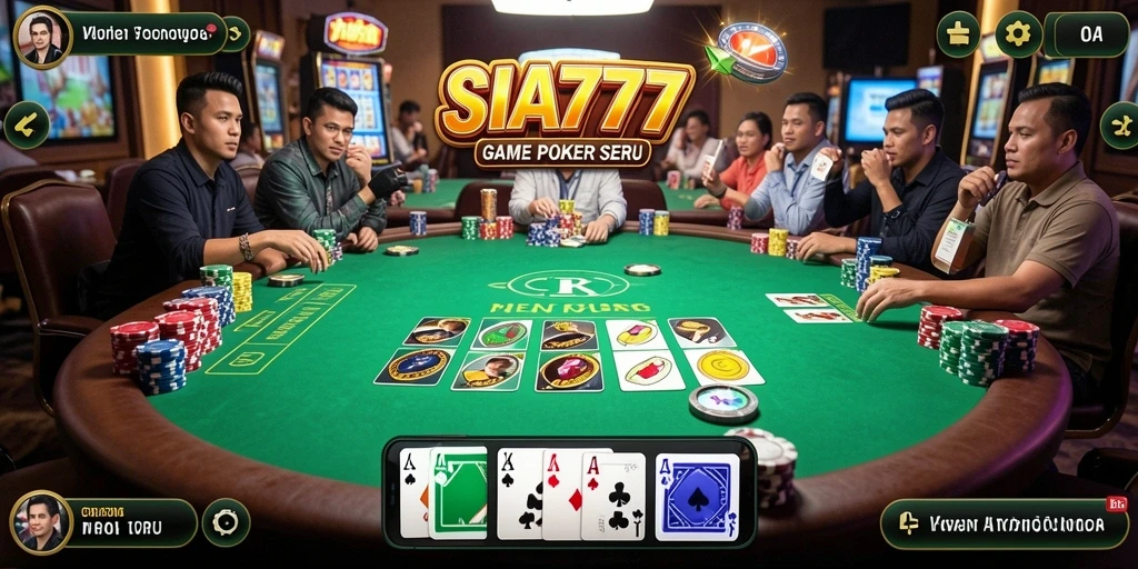 Tampilan gameplay SIA777 dengan suasana meja poker yang mendebarkan.